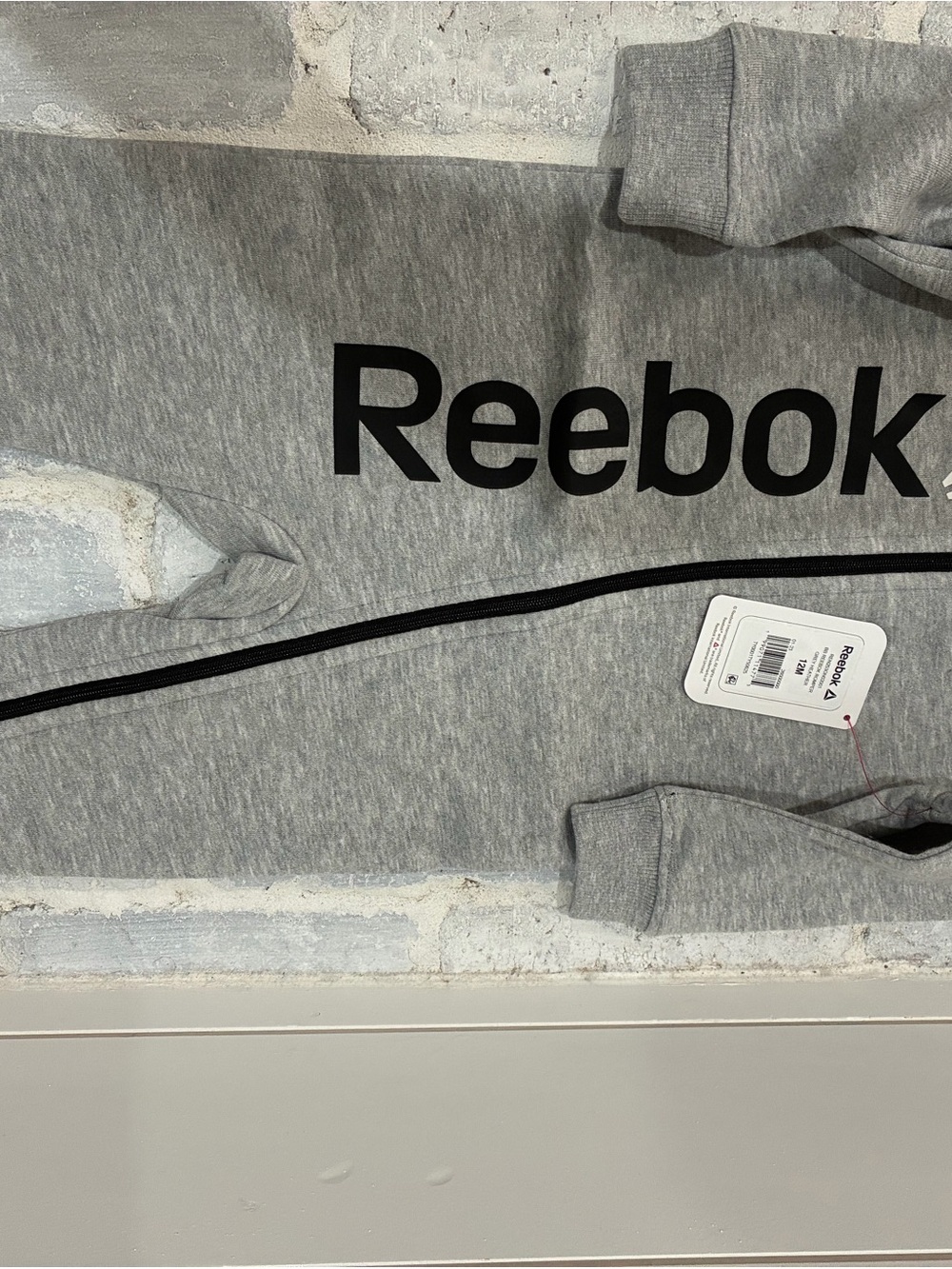 Reebok Light Grey Sweatshirt with Black Logo- size 12 months